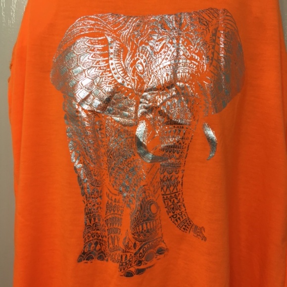 NWOT, Women Sleeveless Tank Top,100% Polyester, Orange, “Elephant” silkscreen - Picture 4 of 6